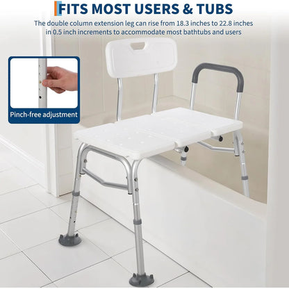 Tub Transfer Bench for Seniors – Height Adjustable Shower Chair with Backrest & Slip-Resistant Feet
