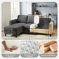 3-Seat L-Shaped Sectional Sofa with Storage Ottoman – Convertible Linen Upholstered Couch for Living Room, Dark Grey