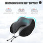 Memory Foam Travel Neck Pillow with Hood, 360° Head Support for Airplane & Long Flights, Eye Mask, Earplugs & Storage Bag