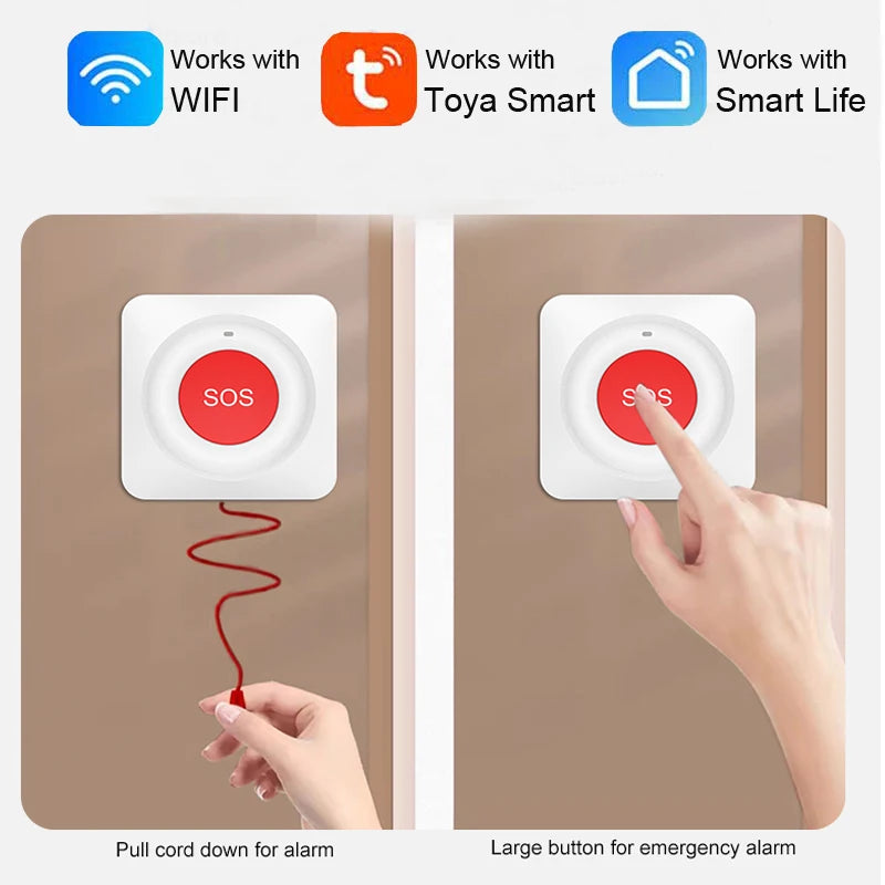 WiFi/Zigbee SOS Emergency Button – Pull Cord Caregiver Alert with Smart Life/Tuya App Notifications