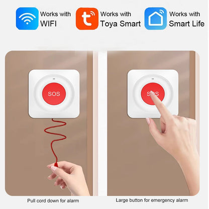 WiFi/Zigbee SOS Emergency Button – Pull Cord Caregiver Alert with Smart Life/Tuya App Notifications