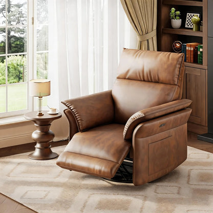 Power Recliner Swivel Glider Chair with 270° Rotation, Rocking Motion & Adjustable Footrest for Living Room