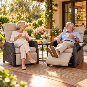 180° Outdoor Patio Recliner Chair – Adjustable PE Rattan Lounge Chair with Footrest & Flip-Up Side Table