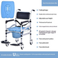 Portable Toilet Chair Alloy Commode with Wheels Foldable Shower Chair Convenient Adult Mobility Aid Bathroom Chair